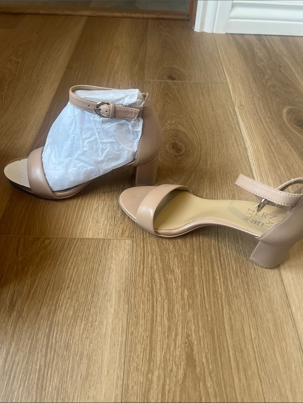 Naturalizer Nude Leather Block Heel Sandals